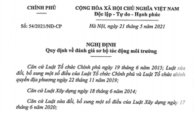 Nghị định 54/2021 Đánh giá sơ bộ tác động Môi trường