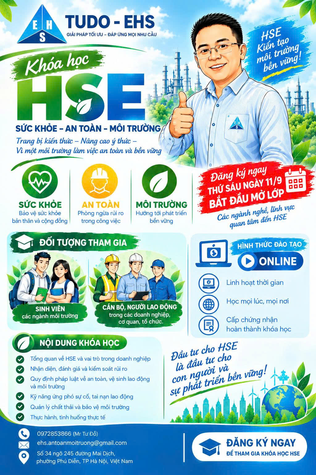 MỞ LỚP KHÓA HỌC HSE – HỌC ONLINE – THỨ SÁU NGÀY 11 THÁNG 9 NĂM 2026